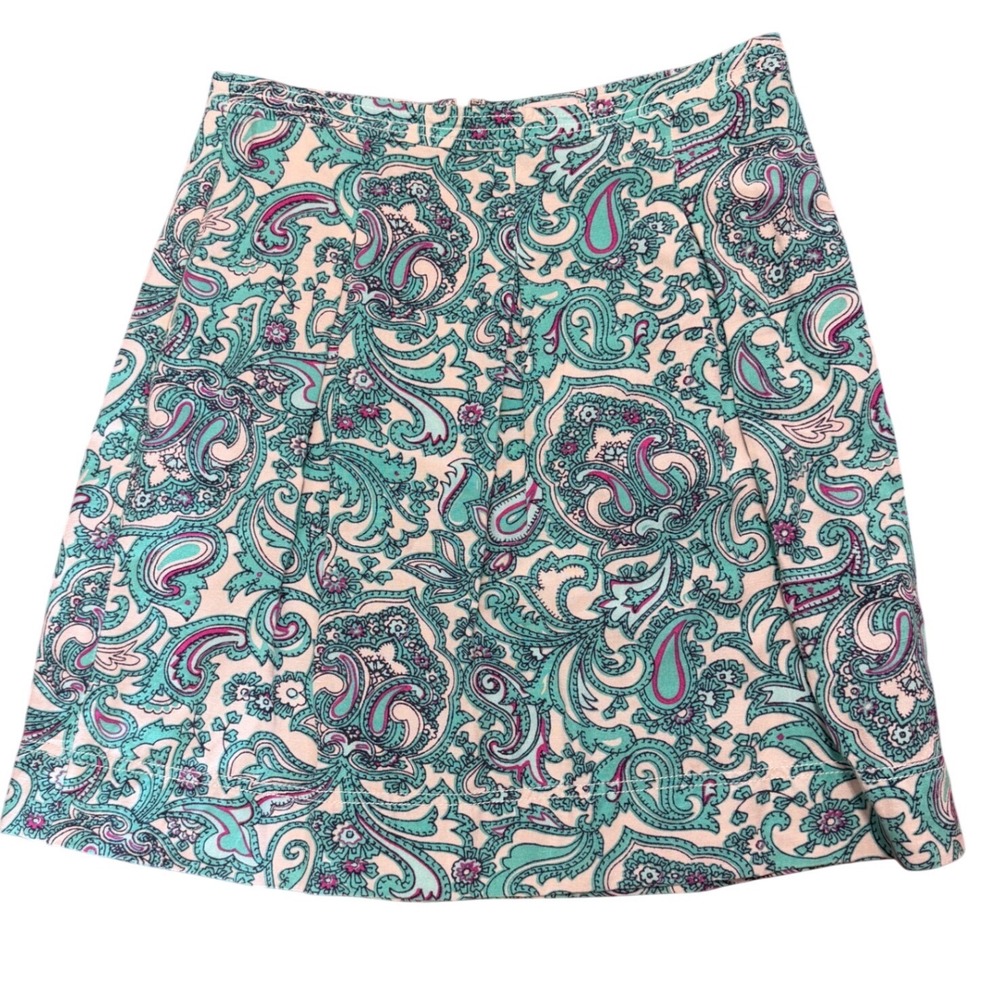LOFT Paisley A-Line Mini Skirt 4 Aqua Mint Pink Linen Blend Preppy Coastal Golf